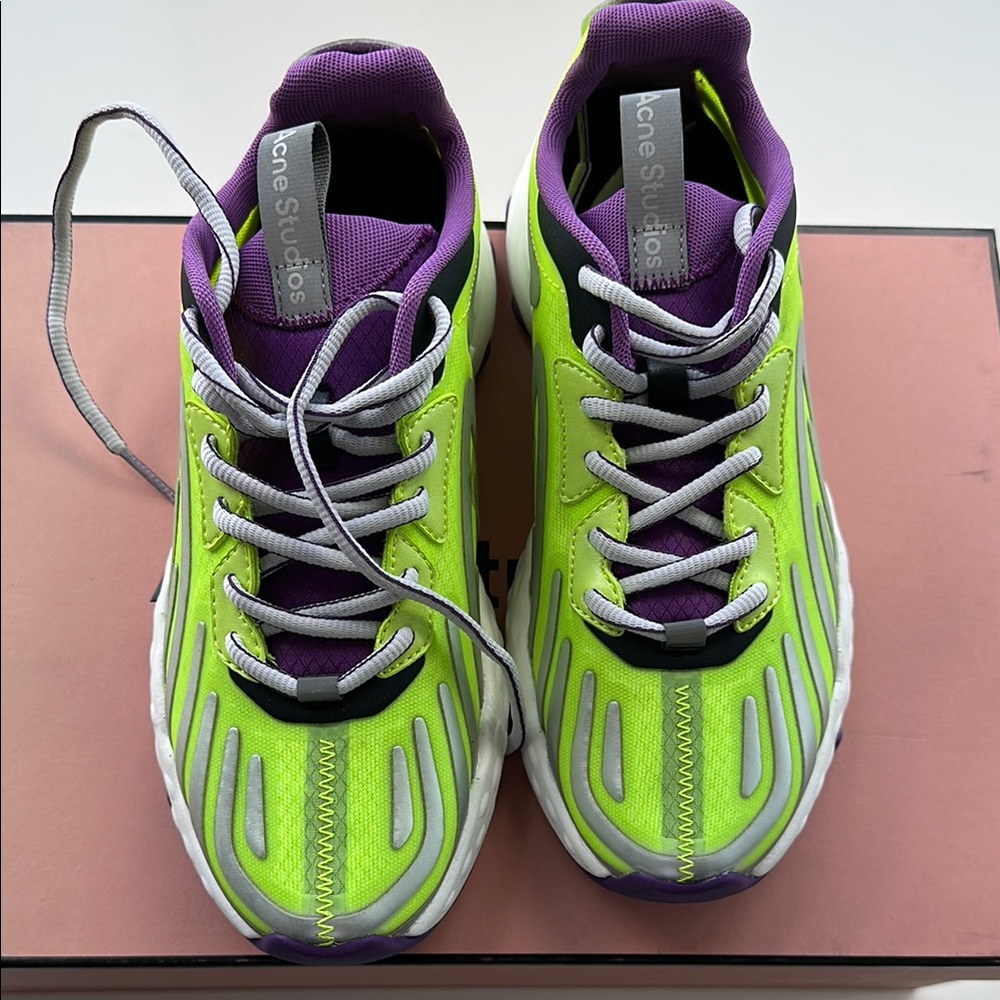 Acne Studios Neon Green and Purple Sneakers - Picture 4 of 7